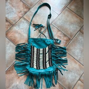 Teal Fringe Beaded Women's Bag